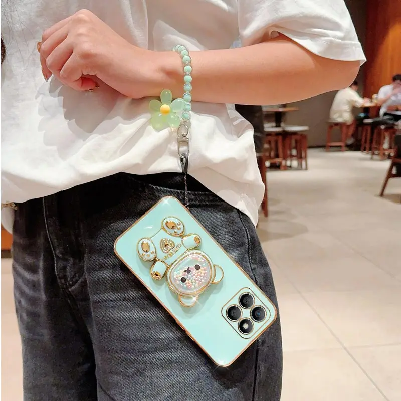 Bear Flower Strap Phone Holder Case with Stand Cover