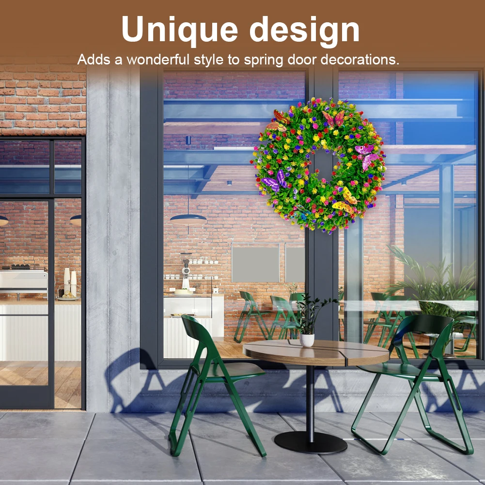 Artificial Eucalyptus Wreath Butterfly Flower Wreath Eucalyptus Leave Wreath Summer Wreath for Front Door Wall & Window Decor