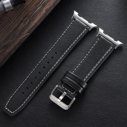 Premium Leather Watch Strap - Black Brown Wrist Band with Quick Release for Watch 8 Classic 46mm (Black White)