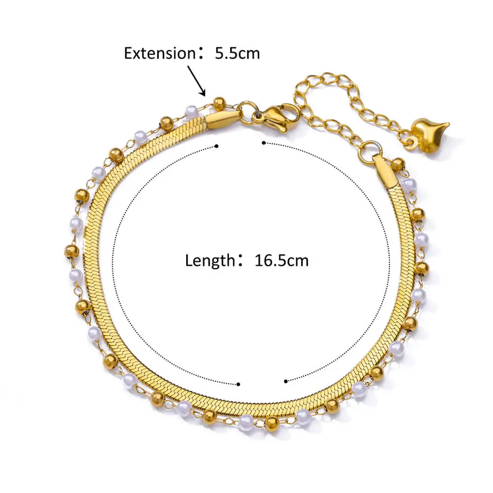 Fashion Pearl Anklets For Women Gilrs Gold Color Stainless Steel Double Layer Snake Chain Anklet Foot Leg Summer Jewelry Gift