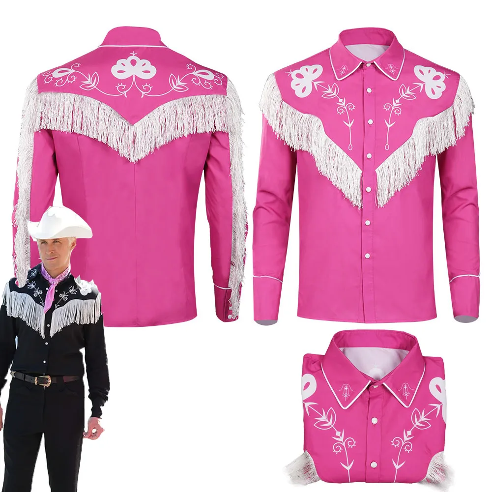 

Barbier Ken Cosplay Men Pink Retro Tassels Jacket Coat Costume Shirt Outfits For Adult Fashion Fantasia Halloween Carnival Suit