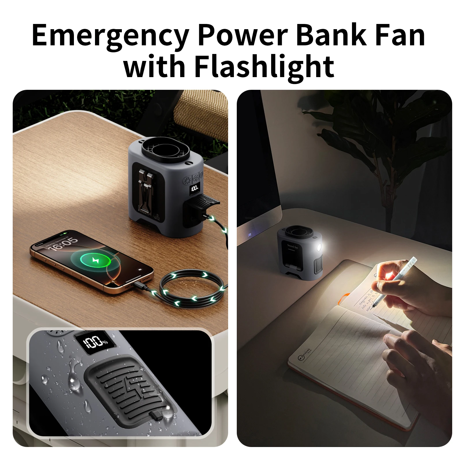 14500mAh Portable Waist Fan 360&deg; Rotating Belt Clip Hanging Neck Fan Strong Wind with Power Bank LED Lighting For Outdoor Sports neck fan