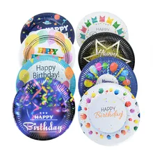 

Disposable Tableware Disposable Paper Plate Happy Birthday Decoration Baby Shower Kids Favors Party Supplies Cake Paper Pan