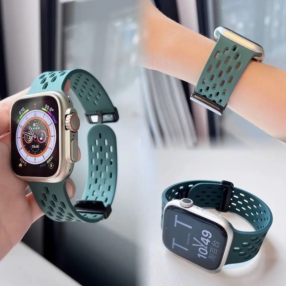 애플 워치용 마그네틱 스트랩 울트라 밴드, 49mm, 44mm, 45mm, 41mm, 40mm, 42mm, 38mm, 실리콘 스포츠 팔찌, iWatch 시리즈 8 se 7 6 5 9