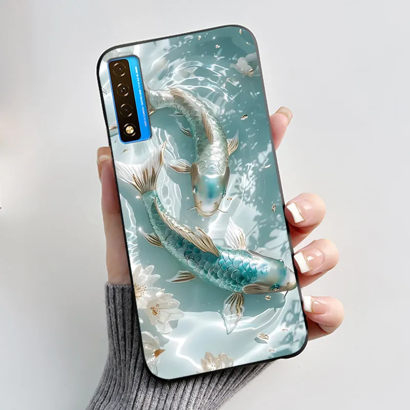 Floral Pattern Shockproof Case - Fashion Cartoon Design, Soft Black Cover