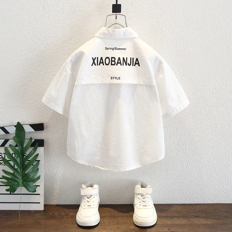 Cool Boys Summer Shirt Handsome Short Sleeve Children's Fashionable Top Street Style Little Boy Trendy Clothing AE Stock