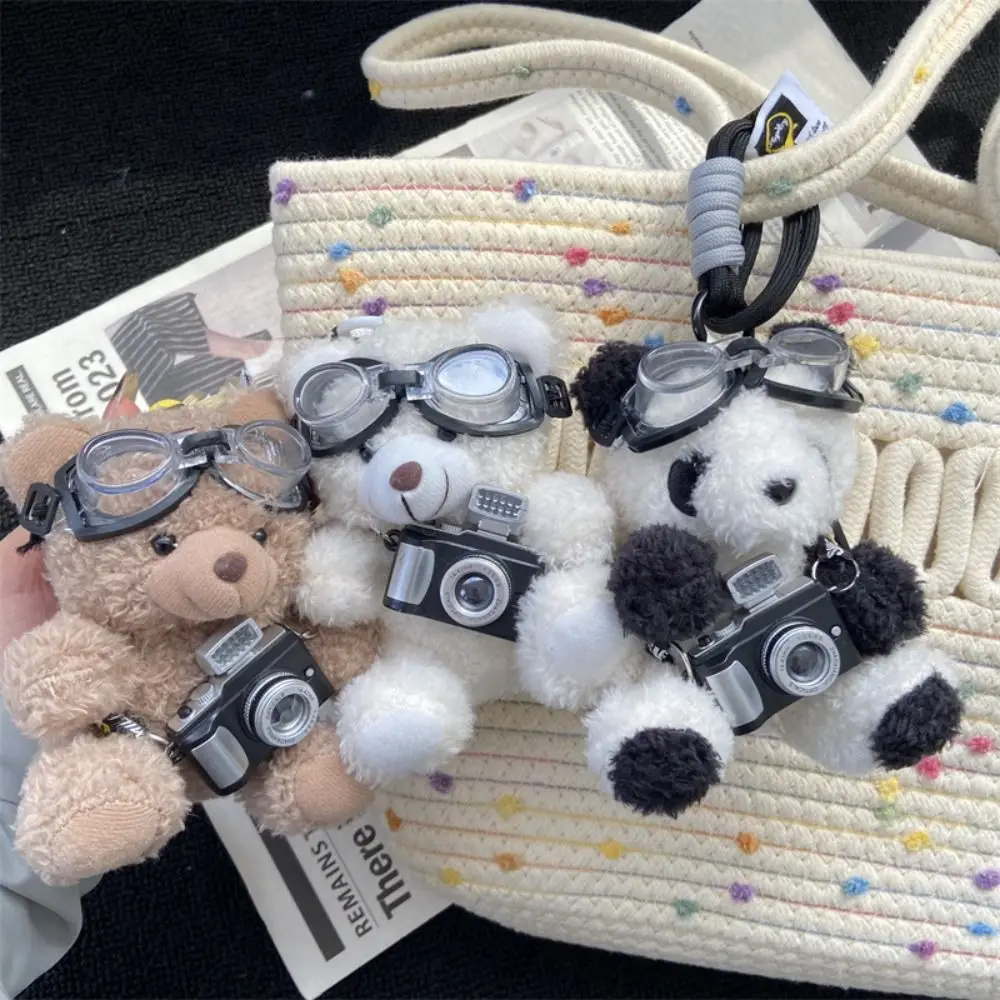 Key Accessories With Glasses Pilot Bear Keychain Animals Camera Panda Keychain Stuffed Cute Bear Bag Pendant Bag Charm