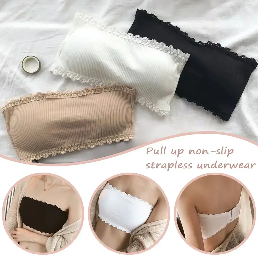 Women Lingerie Bra Invisible Strapless Solid Color Wrapped Chest Sexy Tube Top Underwear Female Beautiful Tank Top Seamless Crop