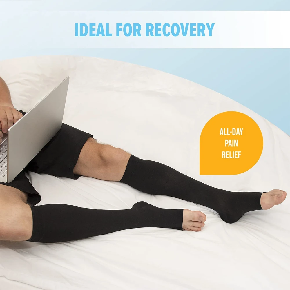 BraceTop Long Calf Compression Sleeve 20-30mmhg Leg Support Graduated Open Toe Pressure Socks Shin Splints for Running, Cycling
