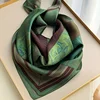 2025 New Green Print Square Scarf Simulated Silk Thin Satin Neck Scarf Elegant Ladies Professional Decorative Small Scarf 1