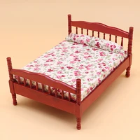 Maison de poupée Miniature avec lit Double, modèle de chambre à coucher européenne, accessoires de meubles de scène pour maison de poupée, jouets pour enfants, cadeau 1:12 2