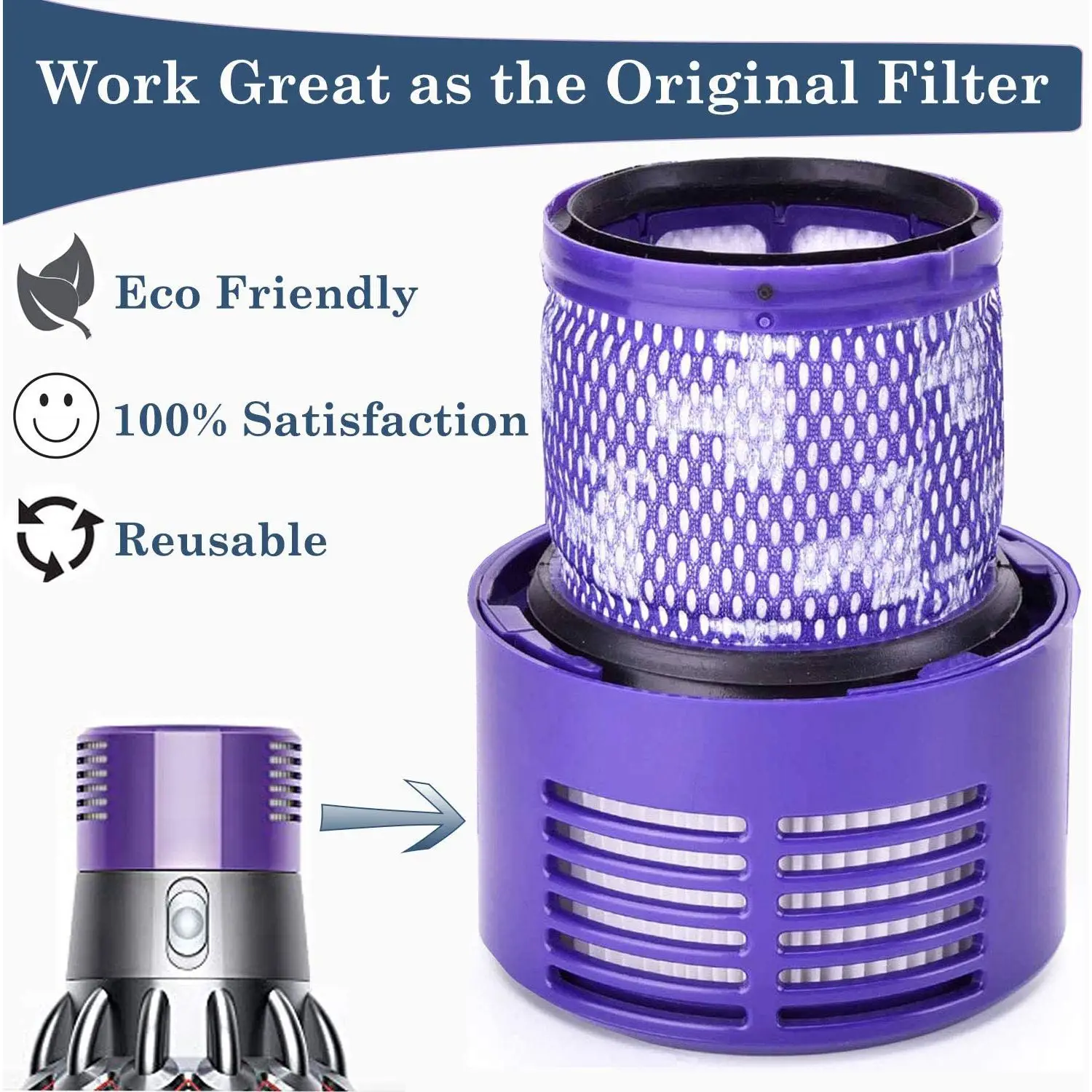 

3 шт., сменные фильтры HEPA V10 для Dyson V10 SV12, Деталь № 969082-01, моющиеся и многоразовые