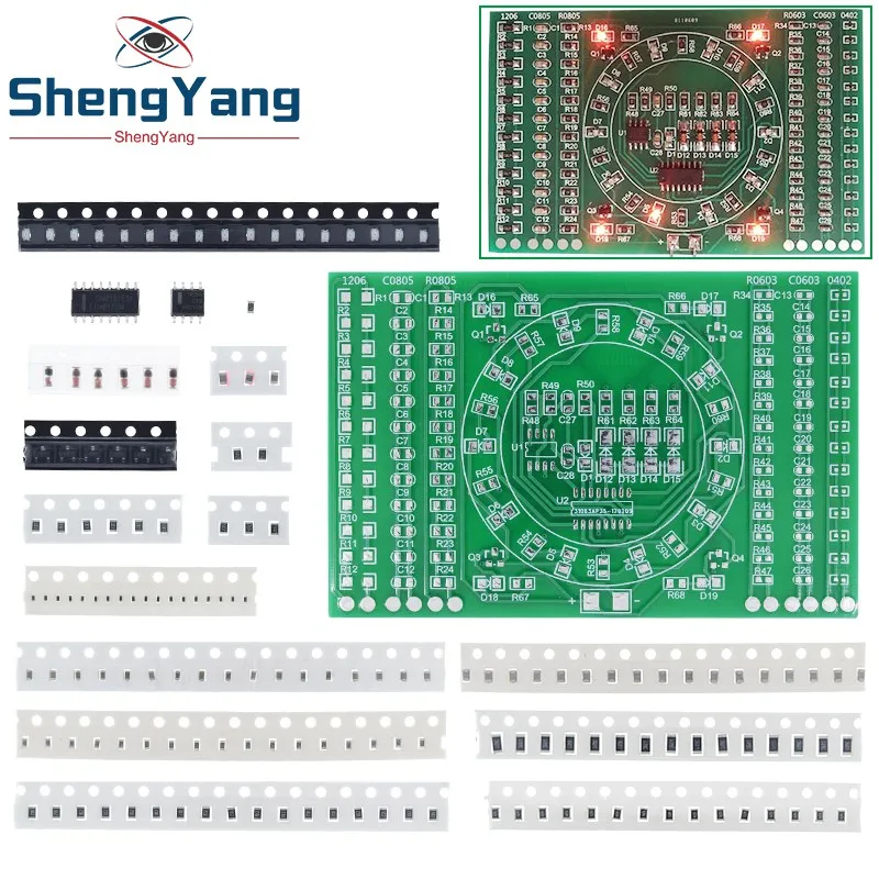 DIY-Kit SMD Rotierende Blinkende LED-Komponenten Lötübungsplatine Elektronik-Schaltkreis-Trainingsset Elektronik-DIY-Kit