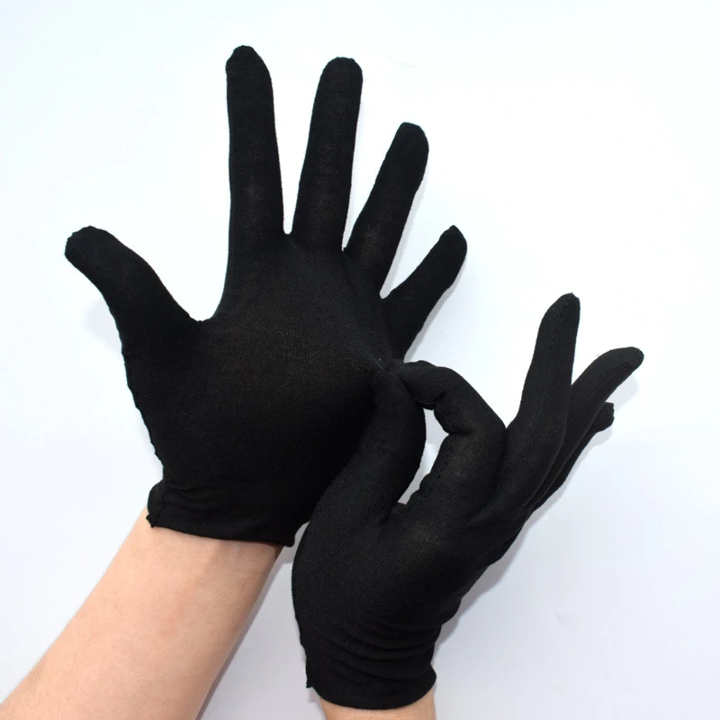 guantes negros Guantes de trabajo de algodón para hombre y mujer, manoplas de de 100% de inspección, color negro, para camareros, conductores, joyería, 6/4 pares| | - AliExpress