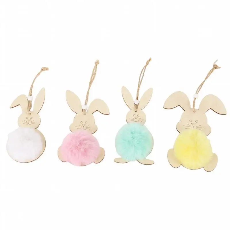 

Wood Rabbit Ornaments Bunny Slices Wooden Tags Rabbit Plush Tail Pendants Easter Wood Pendant Decorations Rabbit Bunny Cutout