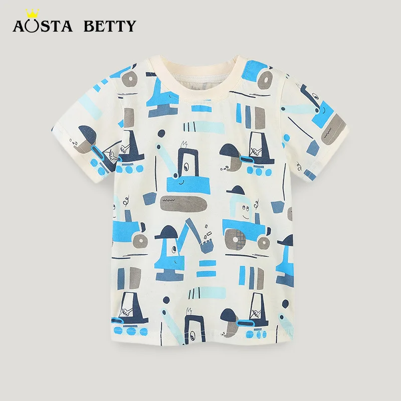 Children's Clothing Short SleeveTSummer New Cartoon Printed BoyTT Shirt Knitted Cotton Small and Medium Children's TopsAosd