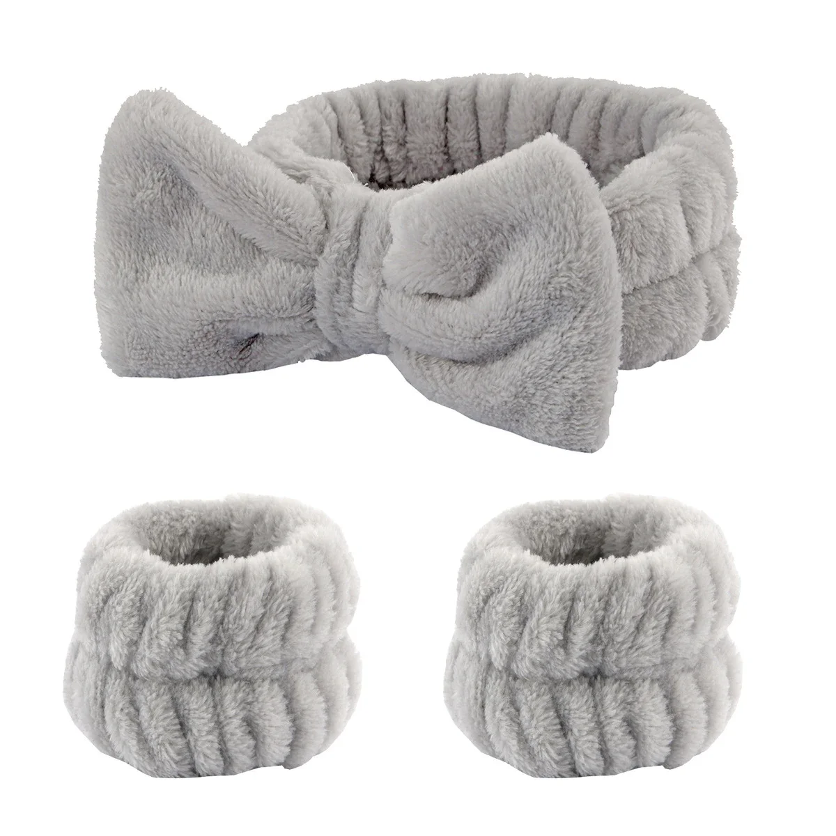 Bow Headband & Wristband Set - Soft Elastic Towel for Face Washing, Makeup, Yoga, and Skincare
