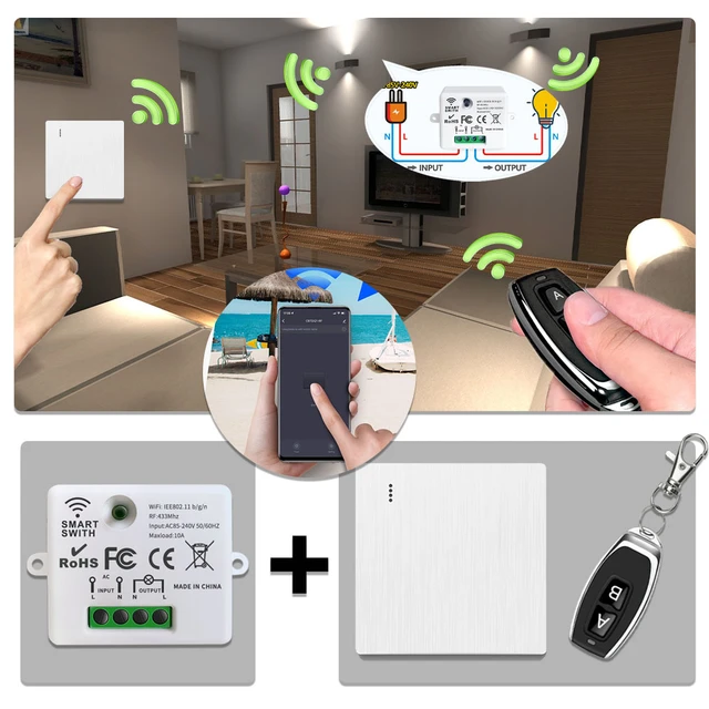 Interrupteur Wifi intelligent Tuya, Module relais on/Off, récepteur AC  220V, 433mhz RF, télécommande sans fil