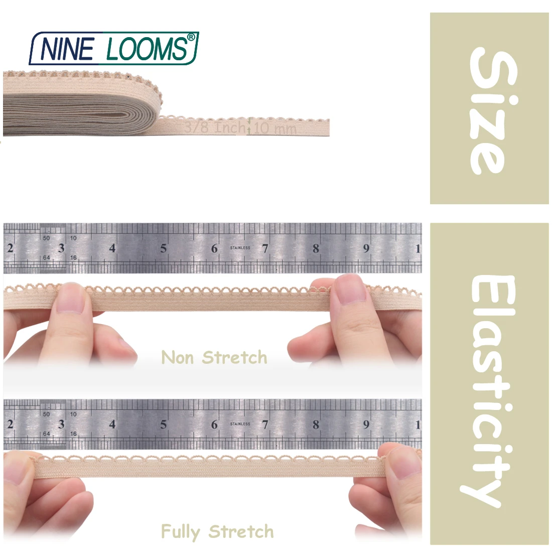 Neun Webstühle Rüschen Picot Loop Lace Trim Gummibänder 3/8 "10mm dekorative Spandex Gurtband Unterwäsche Nähen Handwerk 50 Yard von Spule – Detail 15