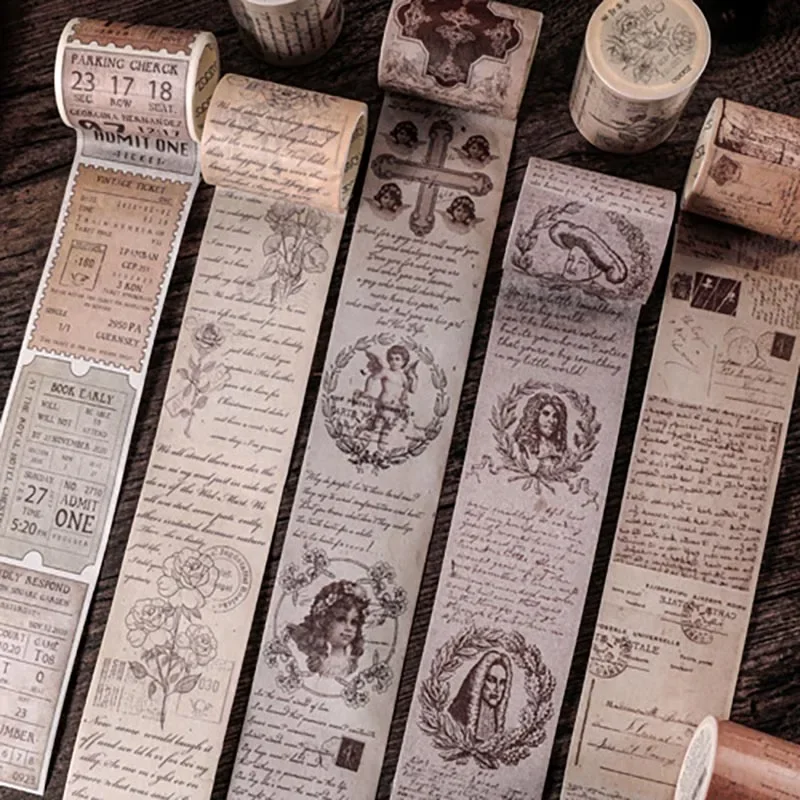 Decorative Stickers European Vintage Plant Washi Tape Stickers Junk Journal Angel Decorative Masking Tape Retro Diary Album Scrapbooking Material