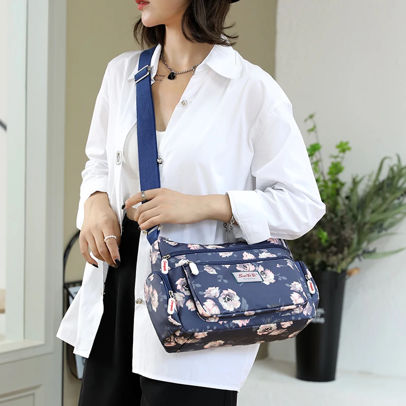 Borsa A Tracolla Donna In Nylon, Multi-tasca, Leggera, Per Viaggi E Uso Quotidiano, 23x12x17 Cm - 3
