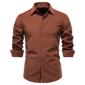 2025 nuove camicie di velluto a coste di cotone 100% uomo tinta unita slim fit camicette casual camicia sociale da uomo a maniche lunghe autunno di alta qualità 1