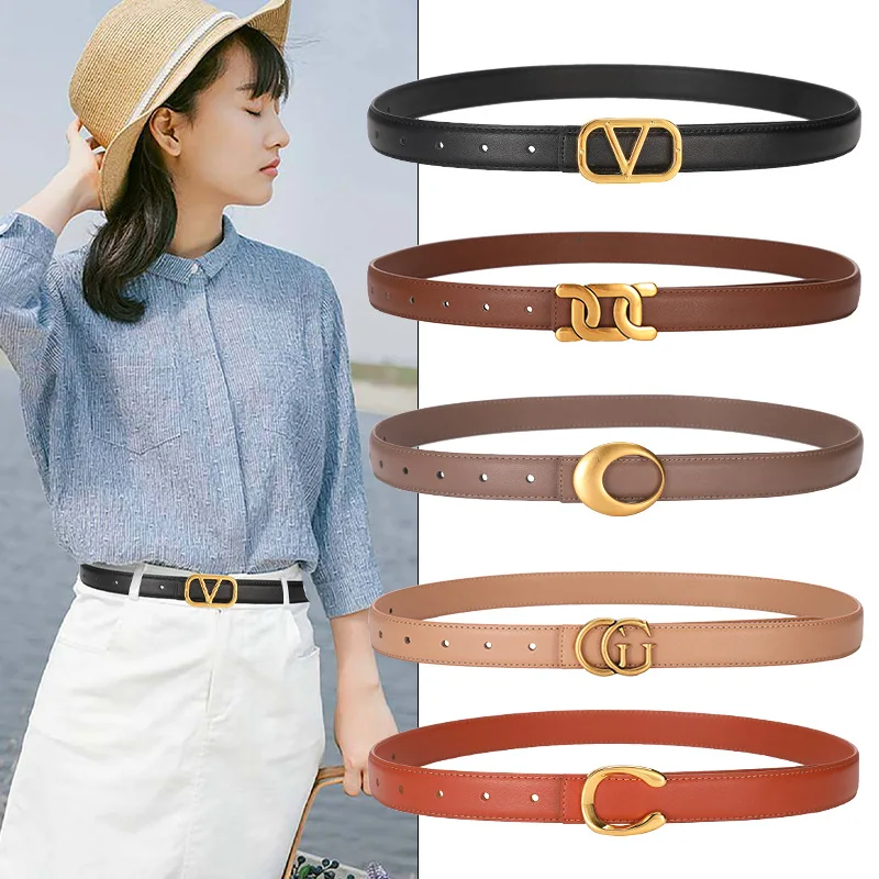 

The New V-word Fashion Slim Belt Simple Decoration with Dress Jeans Really Cow Leather Belt Woman Famous Brand Belt Women