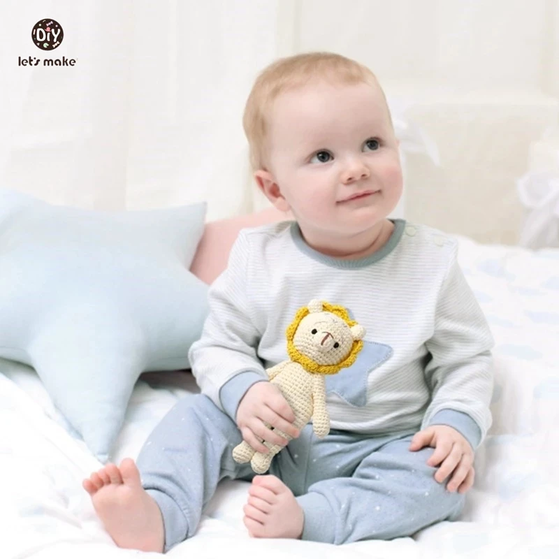 1Pc Baby Toy Handmade Crochet Rattle Plush Dolls Cartoon Animal Elephant Stuffed Toys Soothing Baby Sleeping Kids Christmas Gift 6