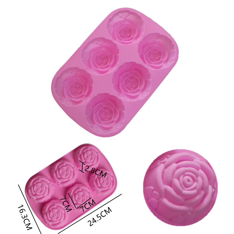 Silicone 6 Holes Flower Rose Cake Ice Cream Chocolate Mold Soap 3D Cupcake  Bakeware Baking Dish Cake Pan Muffin Mould