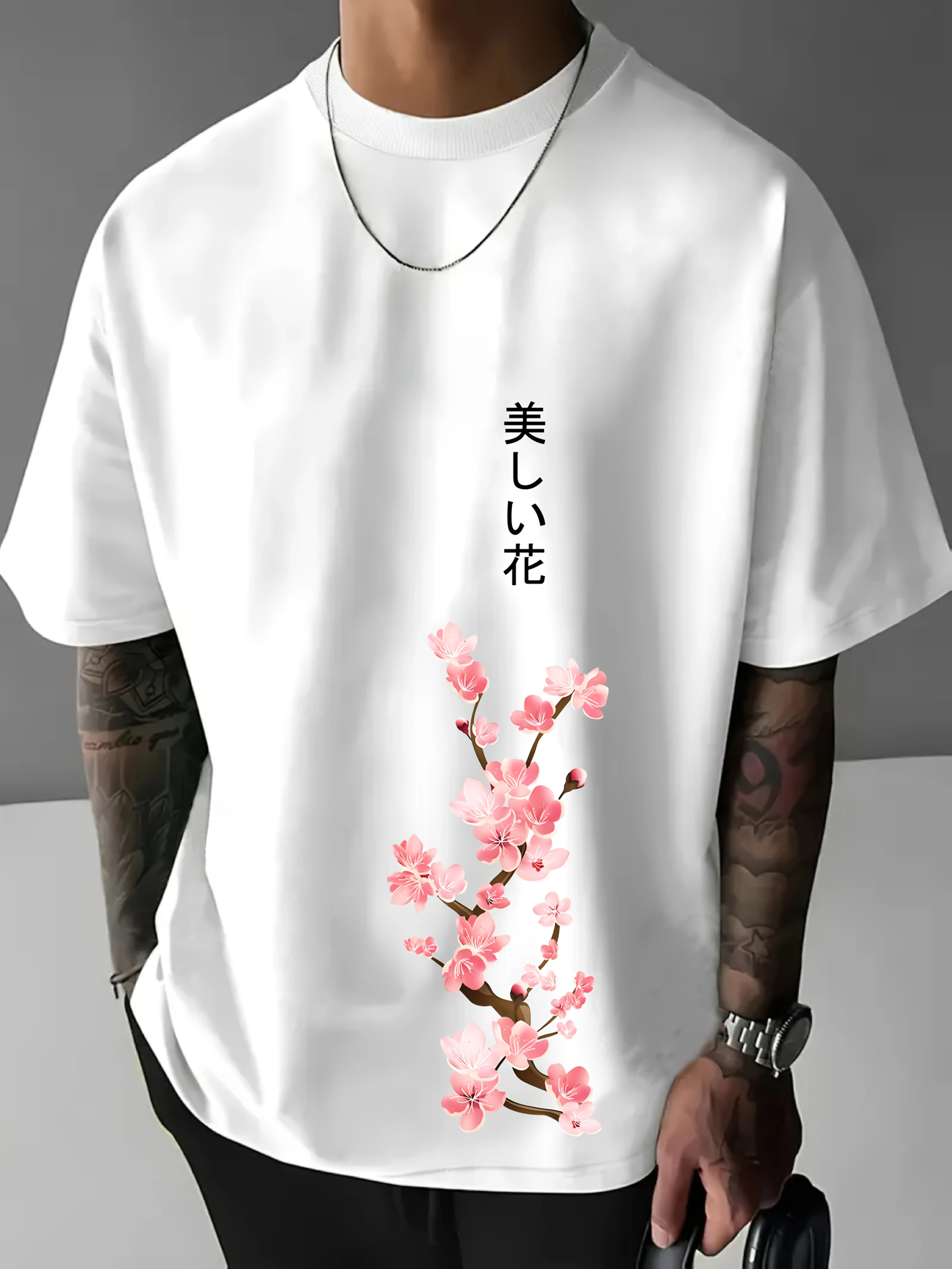 Japanese Cherry Blossom Print T-Shirt Short Sleeve Sports