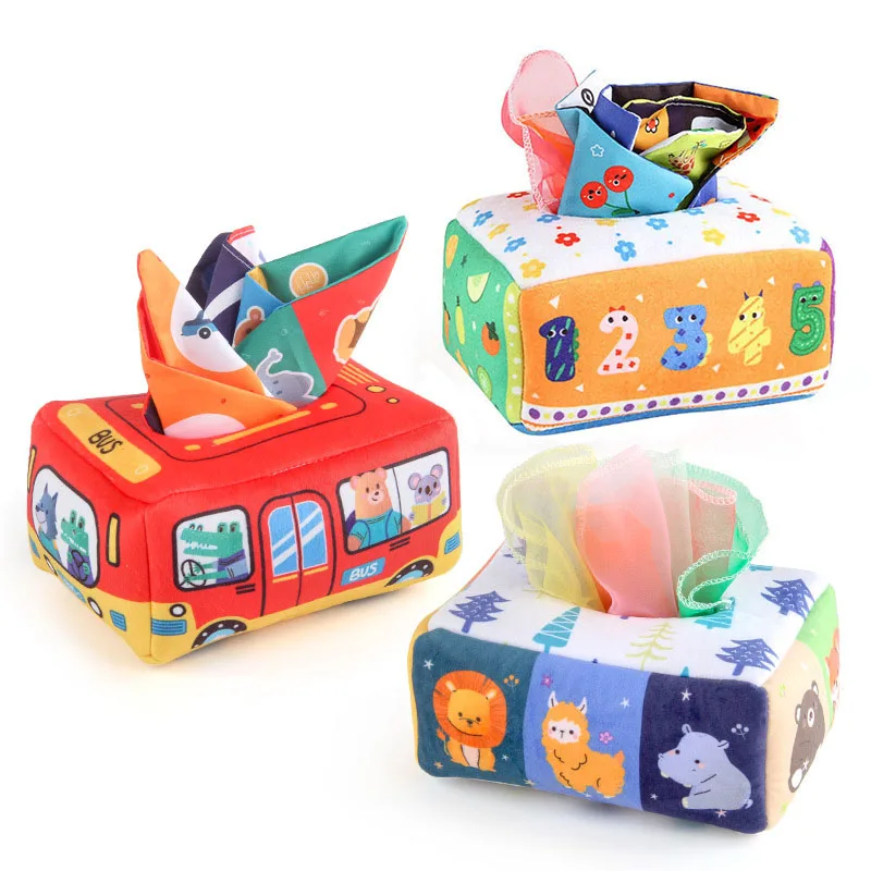 

Baby Tissue Box Montessori Educational Toys Colorful Soft Sensory Toy For Toddler Finger Exercise Pumping Silk Scarf Gifts 0-18M