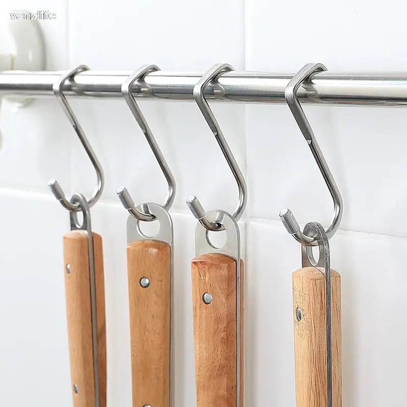 Vanzlife Stainless Steel Free punching Cabinet Door back hooks no trace S-type door hanger coat cowel double small hooks