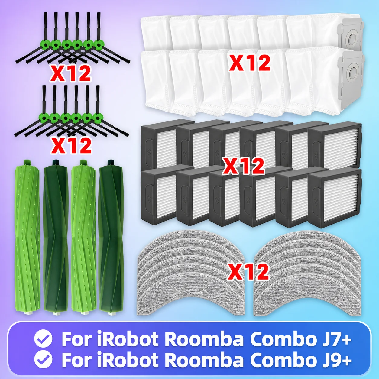 Fit For ( iRobot Roomba COMBO J7+ Plus / COMBO J9+ Plus ) Vacuum Parts Main Roller Side Brush Hepa Filter Mop Cloth Dust Bag