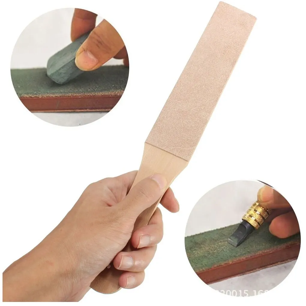 Leather Sharpening Strop New Wooden Handle Leather Sharpening Strop Handmade Razor Polishing Board For Razor Knives Double Sided Home Sharpening Tool
