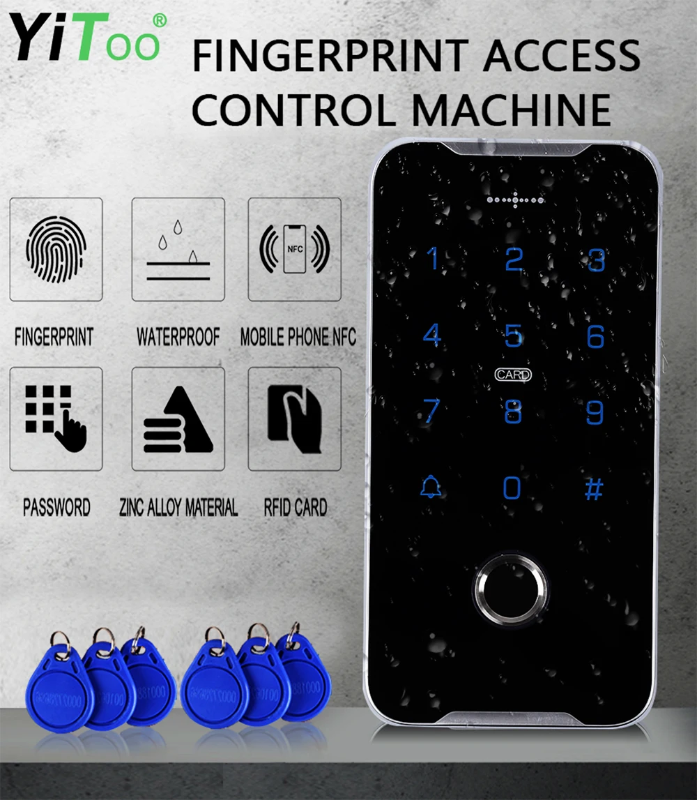 YiToo-지문 RFID 키패드, IP68 야외 방수 액세스 제어 금속 케이스 Wiegand 26 도어 오프너 NFC 휴대 전화 ..