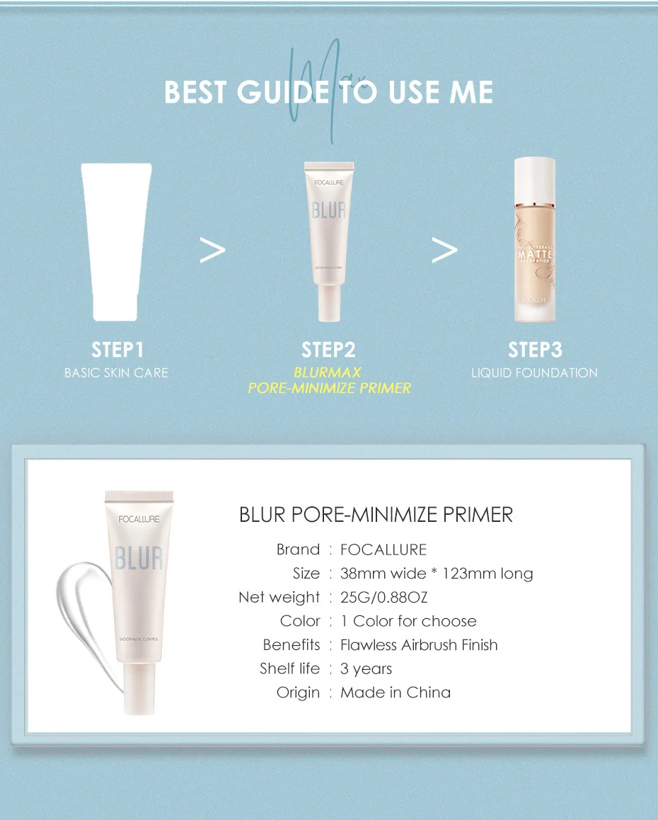 Description Picture 6 of itemFocallure Pore Primer Smooth Skin Surface Cover Oil Control Facial Makeup Face Base Clear Gel Primer