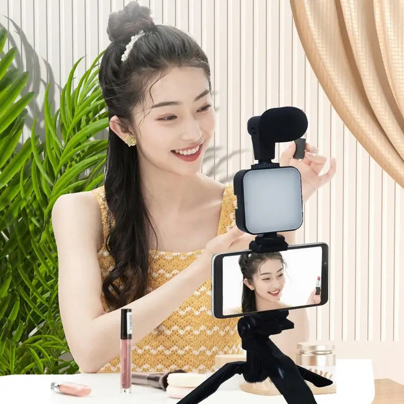 삼각대가 있는 스마트폰 브이로그 키트, 안드로이드, 미니 마이크 스타터, 틱톡 라이브 스트리밍 비디오 팟캐스트용 브이로그 키트
