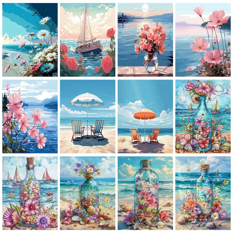 PhotoCustom With Frame Paint By Numbers Drift Bottle Kits Diy Painting By Numbers On Canvas Draw Landscape For Home Decor Gift