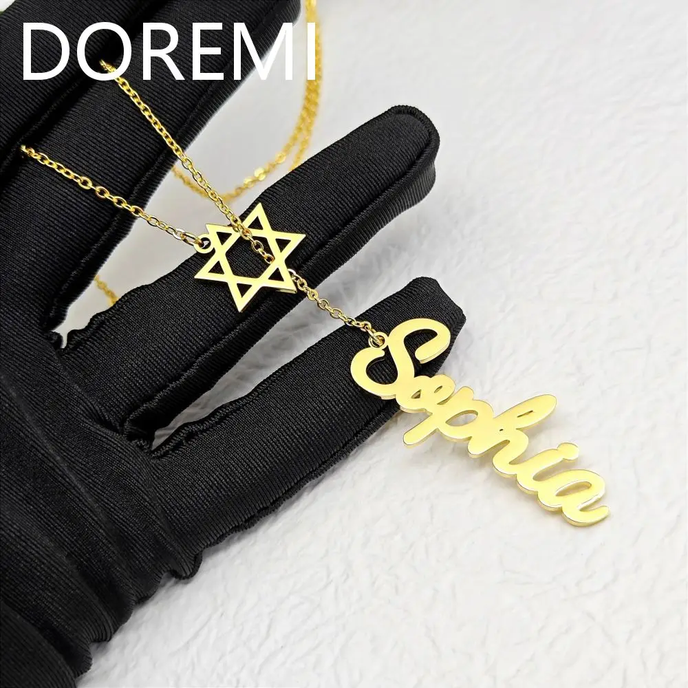 DOREMI Stainless Steel Hexagram Star Custom Name Charms Chain Necklace Gift Jewelry Heart Pendant Shape Design Chains Necklace
