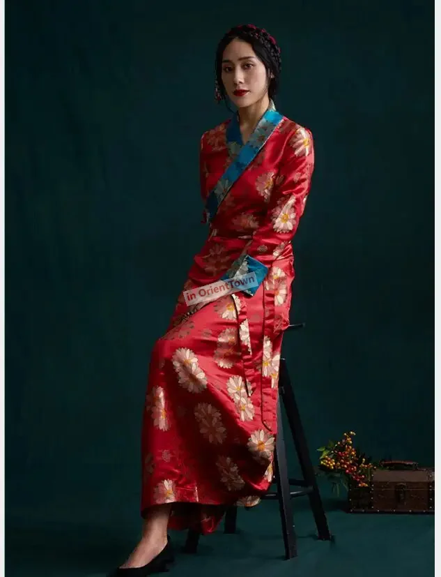 Chinese Traditional Suit South Asia Nepal Tibet Himalayan Areas Travel Costume Long Robe Tibetan Dress