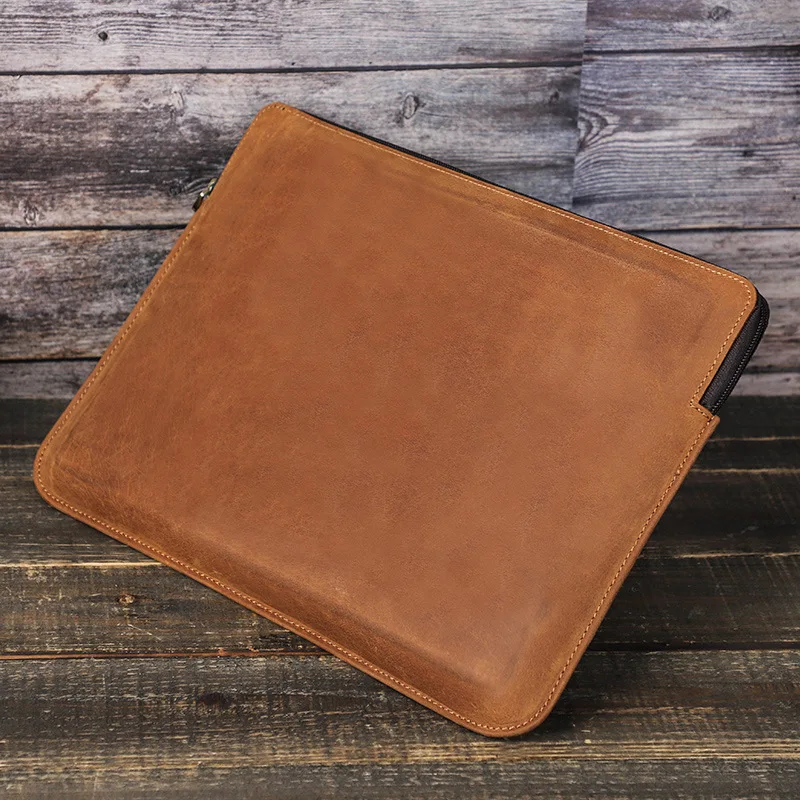 Crazy Horse Leather Laptop Sleeve Case com Zíper Macbook Pro Macbook Air 14.2 Polegada - Imagem 4