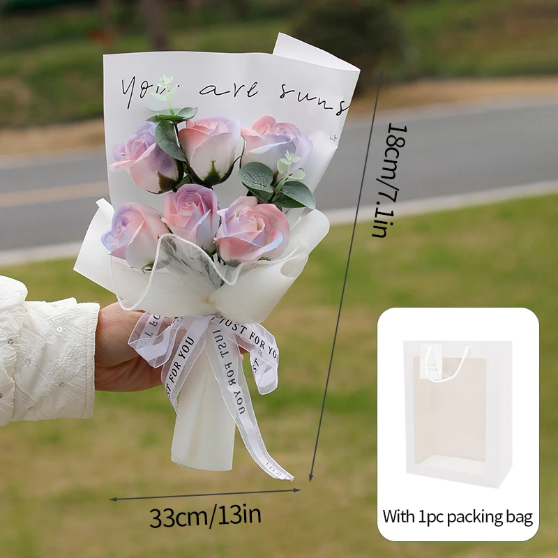 Bouquet Rose Artificiali Con Fiori Di Sapone Rosa - Regalo Per Mamma, Moglie, Compleanno E Festa Della Mamma