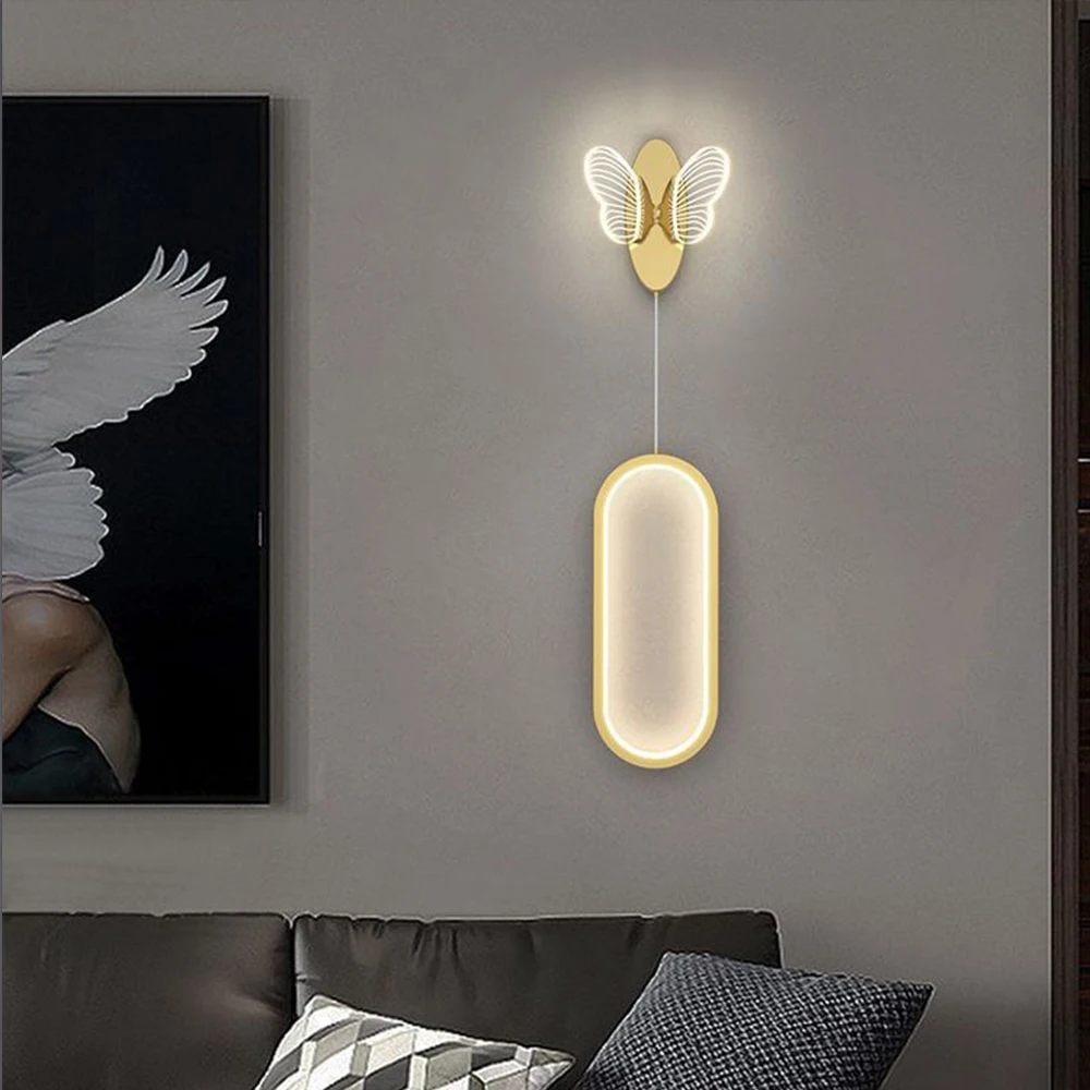 Nordic New bedroom bedside butterfly wall lamp Luxury home decoration salon luminaria Simple living room hallway wall light