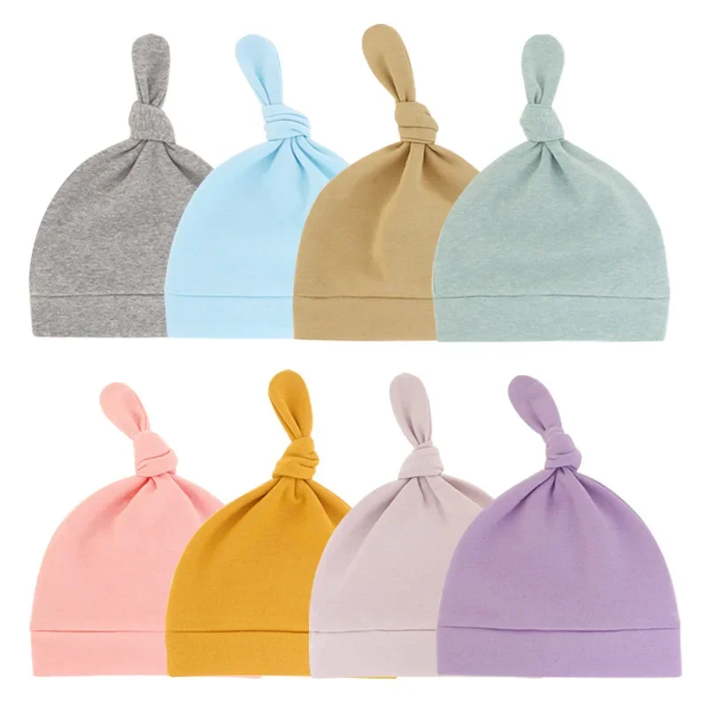 1PCS Lovely Handmade Knotted Baby Girls Hat Comfortable Warm Cotton Infant Striped Cap DIY Clothing Decoration Newborn Headwear knit hat baby hat