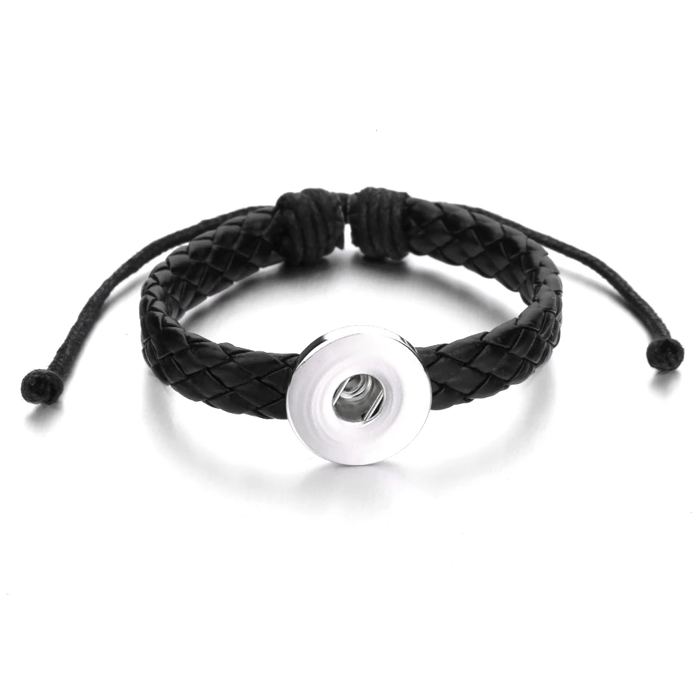 12pcs Snap Button Jewelry Bracelets 18mm Snap Button Leather Woven Bracelet  Women Men