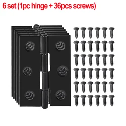 Sleek Black Stainless Steel Hinges with Mounting Plate and Screws for Cabinets and Furniture (6 sets)