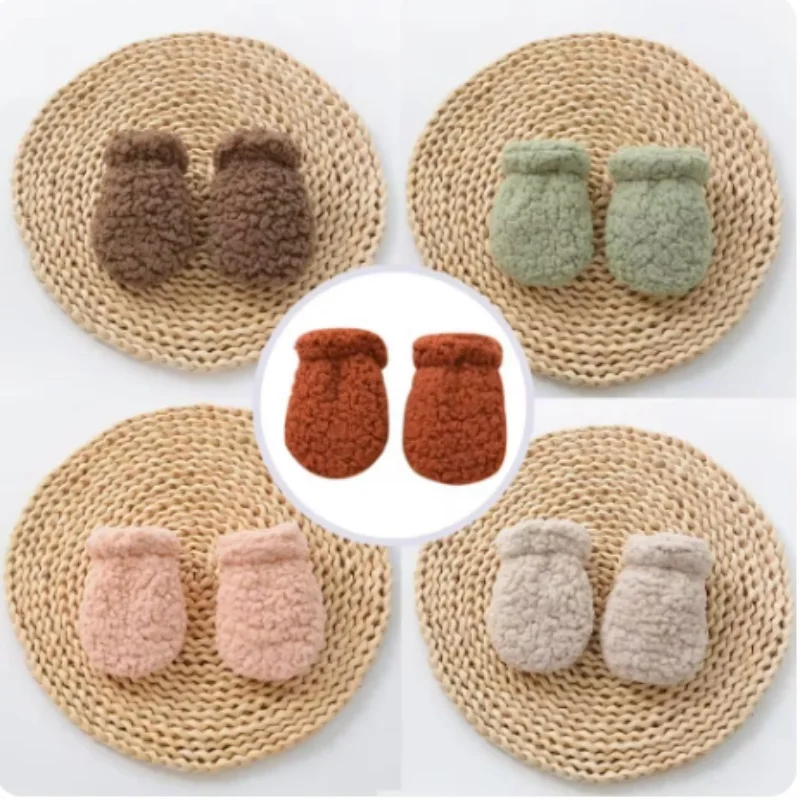Autumn Winter Thicken Warm Gloves for Newborn Baby Mittens Kids Boy Girl Plush Anti-scratch Face Gloves Accessories 2
