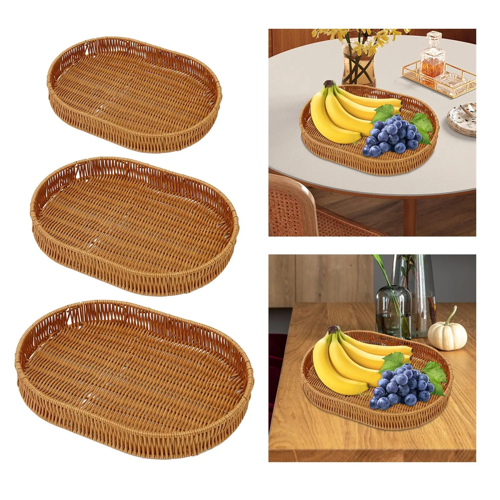 Hadewoven Fruit Basket Home Decor Organizer Tray Dinning Room Bowl Weaving Storage Holder for Coffee Dining Breakfast Home Fruit