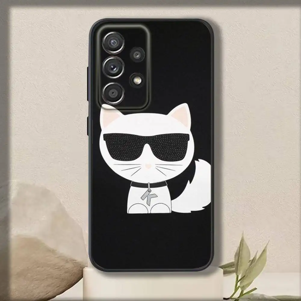 Stylish Black Soft Phone Case with Fashionable Cat Design