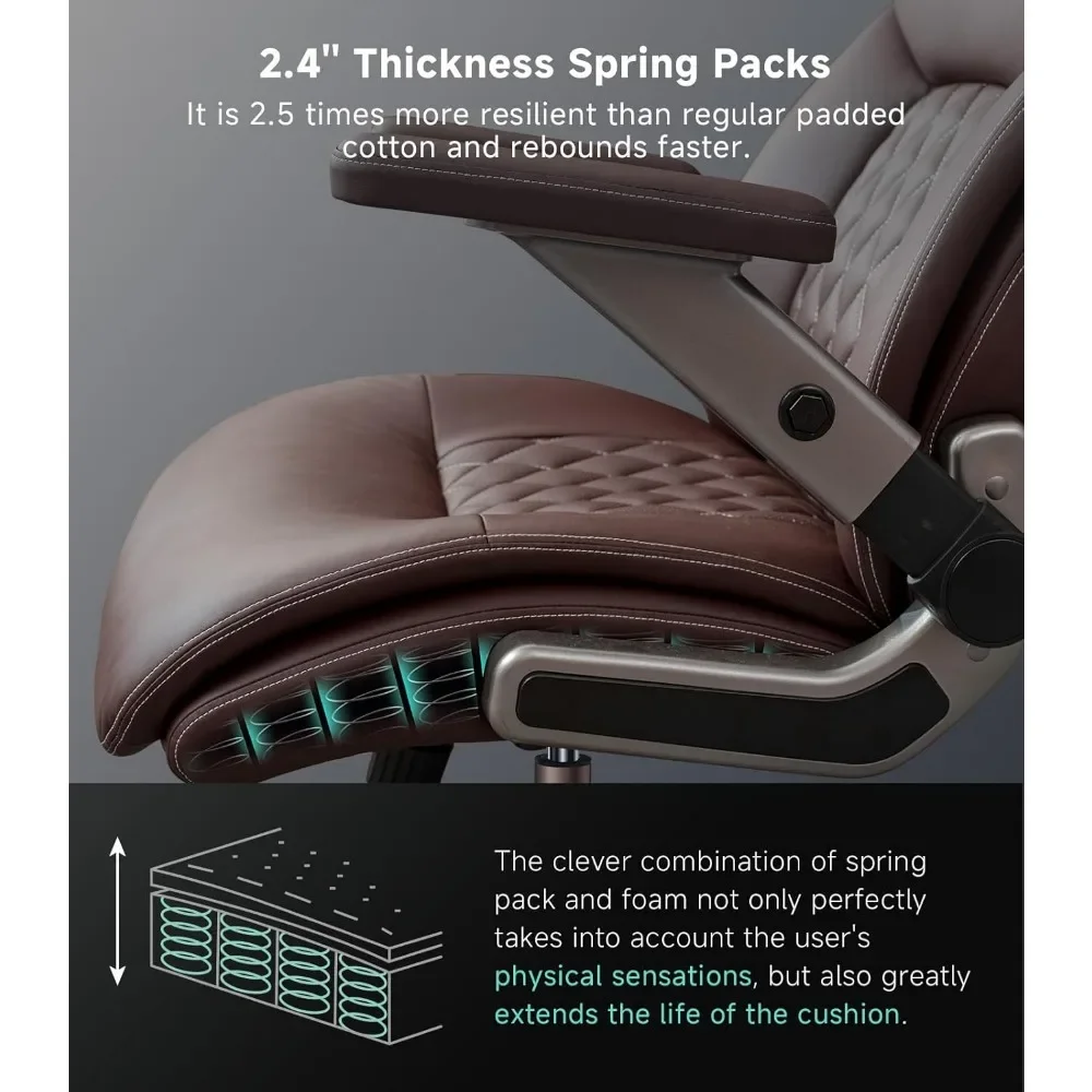 Big and Tall Office Chair with 5D Flip Arms, 600LBS PU Leather Executive Chair, Adjustable Lumbar Support 3'' Double Space Wheel 6